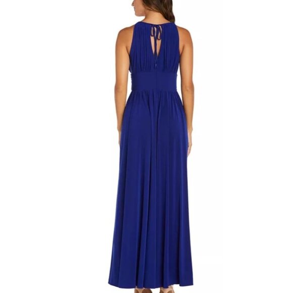 R&M Richards Formal Maxi Dress Gown Blue Sleeveless Beaded Waist Keyhole Neck 6 - Picture 2 of 15